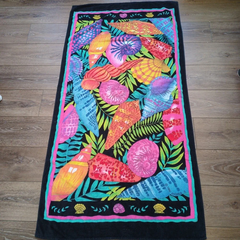 Vtg 90s Bright Seashell Beach Towel Terri-Tori‎ Andrea S Ocean Tropical Brazil